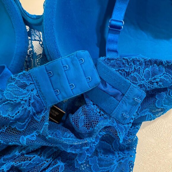 Victoria’s Secret Blue Lace Rhinestone Strap Bodysuit XL Sexy Sheer One Piece Li - Picture 7 of 7